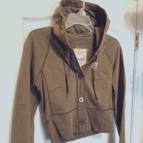 Hollister-Cotton Cropped Jacket- Juniors Large-Hooded Sweatshirt Drawstring - Picture 3 of 11